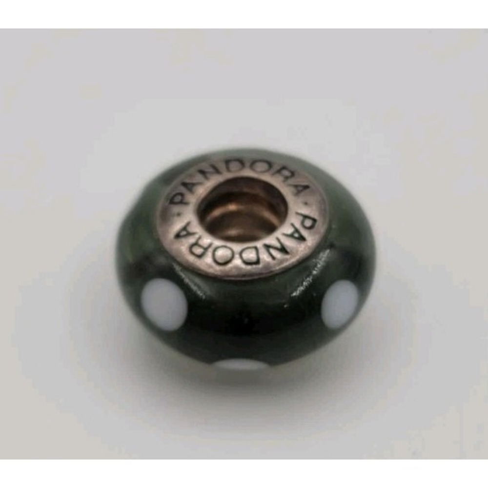 Pandora 925 Sterling Silver Retired Black &‎ White Polka Dot Murano Glass Charm